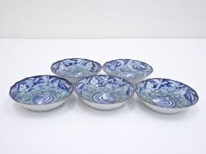 明治期　伊万里焼　染付色絵花鳥文なます皿5客